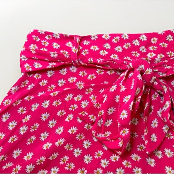 ZARA WOMENS FLORAL Skort SIZE Large NWT Pink White Tie Waist Zipper Closure - Picture 3 of 6